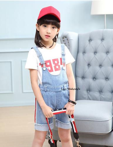  Salesเด็กโต-ชุด2ชิ้นเสื้อคอกลมแขนสั้นสีขาวสกรีน1984+เอี๊ยมกางเกงขาสั้นยีนส์อ่อนไซส์ 150 รหัสKKK925